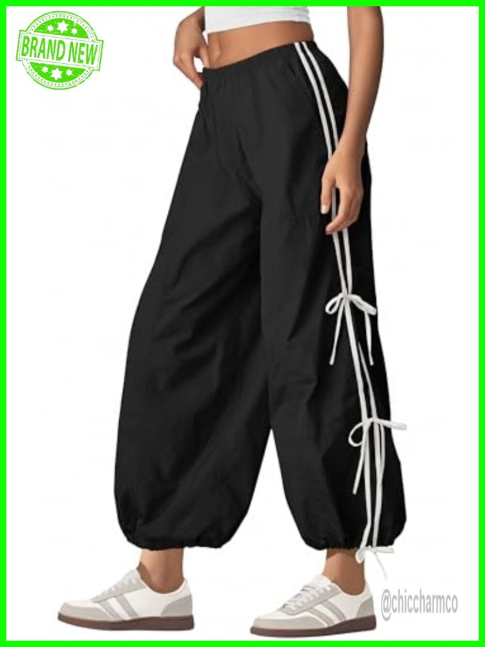 Panadila Parachute Pants Bow Knot Baggy Track Pants Cropped